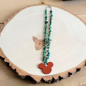 Disney Turquoise Stones and Coral Mickey Head Necklace